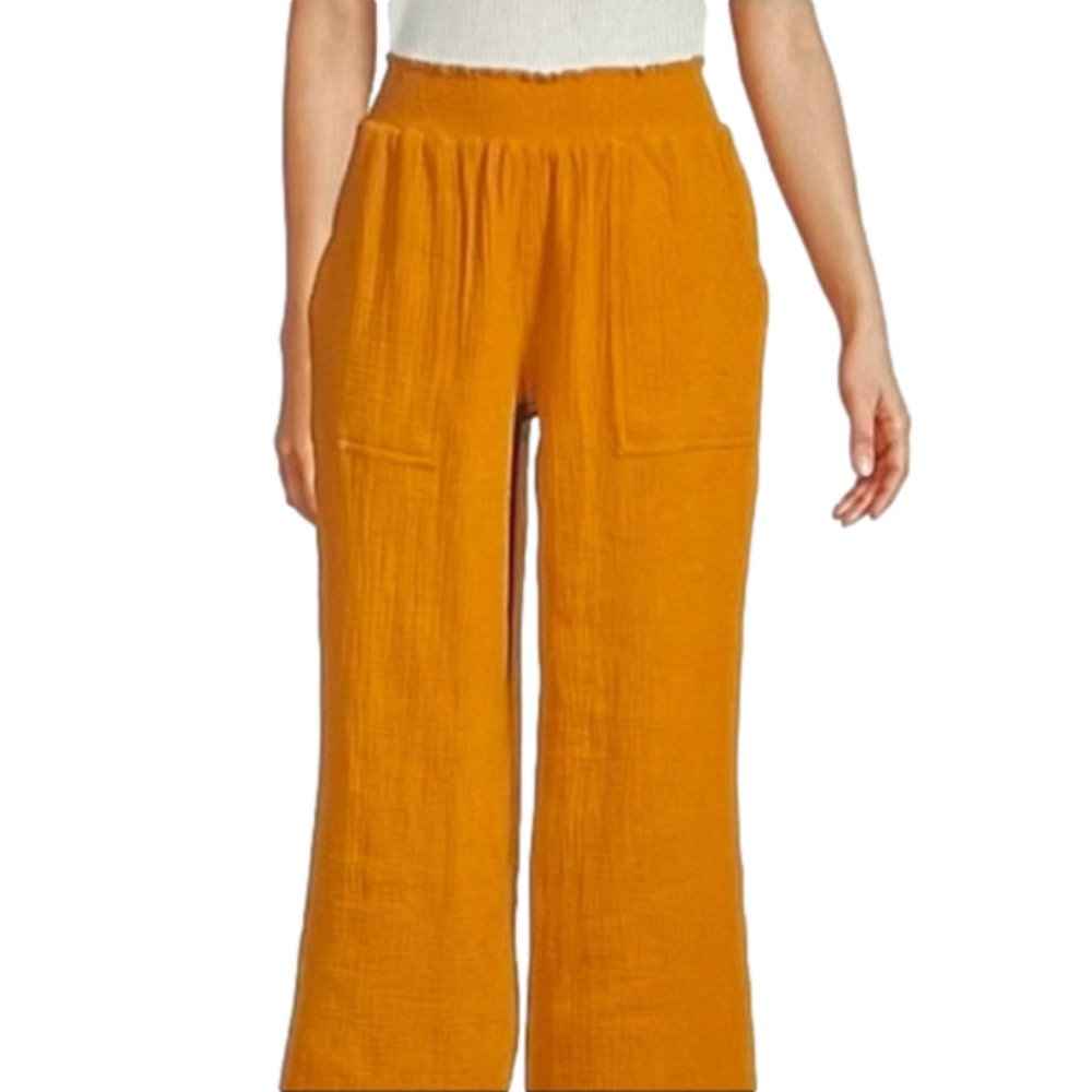 CATHERINE Malandrino High-Waist Wide-Leg Amber Cotton Gauze Pants -Size XS, NWT